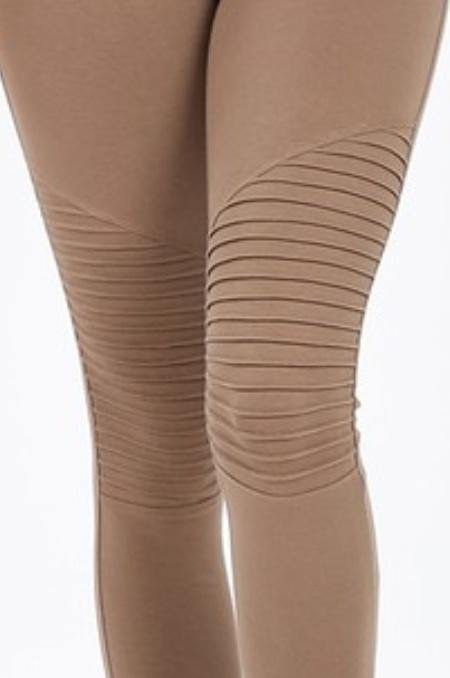 NEW Cotton Stretch Full Length Moto Leggings Wide Waistband- Olive- M-L-XL